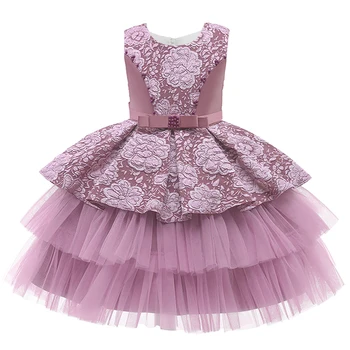 Çocuklar Çiçek Prenses Elbiseler Kızlar için Düğün Pastası Dantel Boncuklu Elbise Kostüm Zarif Akşam Doğum Günü parti giysileri Yay Vestido