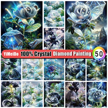 YiMeiDo 2023 Fantezi Gül Çiçek 100 % Yuvarlak Kristal Elmas boyama Kiti Dansçı Elmas Nakış Ateş Böcekleri 5D diy ev dekoru