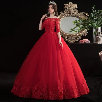 Yarım kollu Kırmızı düğün elbisesi Lace Up Gelin Artı Boyutu düğün elbisesi es balo elbisesi Prenses Elbiseler Vestido De Novia