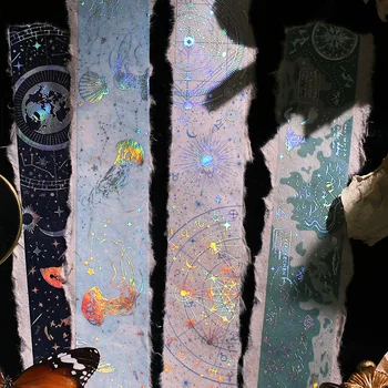 Fantezi Usturlap Yıldız Ay Gezegen Lazer Sıcak Gümüş Dekoratif Maskeleme Washi bant yapışkan Bant DIY Scrapbooking yapışkan etiket