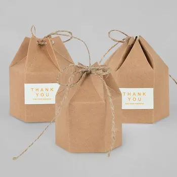 10 adet Yaratıcı Kraft Kağıt Şeker Kutuları Altıgen Şekil seyahat hediyesi Kutusu İyilik Şeker çikolatalı kek Ambalaj Kutuları Parti Malzemeleri
