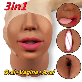 Mastürbasyon Erkekler için Vajina Pussy Cep Erkek Masturbator Kupası 3D Gerçekçi Anal Oral Vajina Ağız Erotik Anüs Silikon Yetişkin