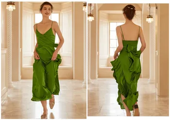 Backless Yaz Büyük Salıncak Etek Lotus Yaprak Düğün Gelin Suspender Soyunma Elbise Kadın Sonbahar Uzun Etek ve Kış Yeşil 