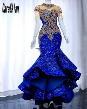 Zarif Aso Ebi Balo Elbise Kadınlar İçin 2022 Pullu Boncuk Mermaid Kraliyet Mavi Abiye giyim Ünlü Düğün Resepsiyon Elbise