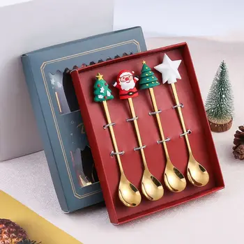Yeni noel hediyesi Noel Kaşık ve Çatal Yaratıcı Zarif Yemek Setleri Tatlı Kaşığı Kahve Kaşığı Parti Süslemeleri