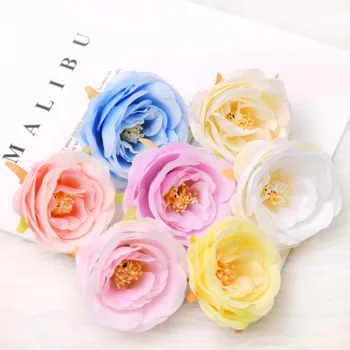 10pcs7cm Yapay İpek Çiçek Kafaları Düğün Dekorasyon İçin Beyaz Gül DIY Çelenk Hediye Kutusu Scrapbooking Craft Sahte Çiçek Kafa