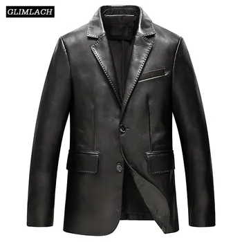 Marka Lüks Kuzu Derisi Blazer Ceket Erkekler Sonbahar İş İnce Hakiki Gerçek Deri Takım Elbise Ceket Büyük Boy 4XL Erkek Deri Ceket