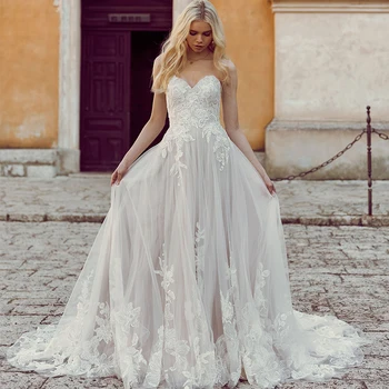 LUOJO Büyüleyici A-line Sevgiliye Çay boyu Fermuar Boho düğün elbisesi Aplikler Gelin Kadınlar İçin 2023 Özel Vestidos De Novia