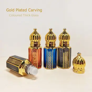 Orta Doğu Arap Tarzı Parfüm Şişesi 6 ml Yağ Cam Rulo Topu Şişeleri Altın Lüks Galvanik Carve Şişeler İçin Seyahat hediyeler