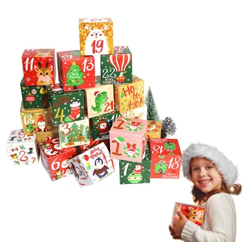 Noel Advent Takvimi Kutuları 24 Gün DIY Advent Takvimi Kutuları Kağıt Advent Geri Sayım Şeker Hediye Kutuları Çocuklar İçin Aile 2023