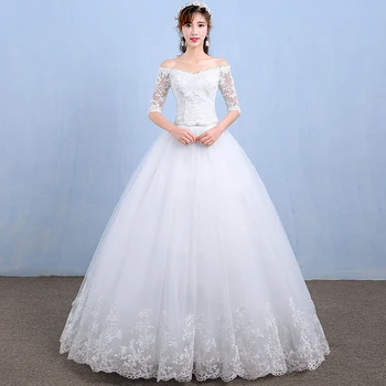 Yeni Varış düğün elbisesi Çiçekler Kelebek Nakış Lace Up düğün elbisesi es Tekne Boyun Prenses Elbiseler Artı Boyutu