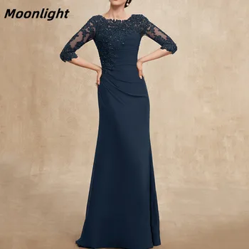 Mehtap Şifon Dantel anne gelinlik Düğün Parti İçin O-Boyun Örgün Akşam Balo elbisesi Yarım Kollu Fermuar Moda