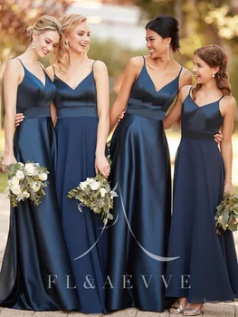Lacivert Saten Elbise gelinlik modelleri Nedime Spagetti Sapanlar Zarif Önlük Düğün Parti Elbise Kadın Kadın 2021