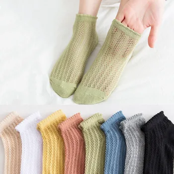Hollow Out Mesh Kısa Çorap Kadınlar Katı Pamuk Nefes Yaz Düşük Kesim Ayak Bileği Çorap Japon Tarzı Sevimli Harajuku Fırfır Çorap