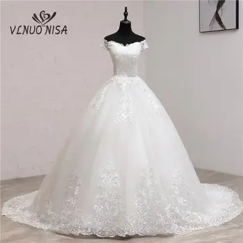 Yeni 2022 Zarif Lüks Beyaz Vestido De Noiva düğün elbisesi Tren Özel Artı Boyutu Gelin Tül Uzun Nakış Kapalı Omuz
