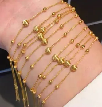 18 k altın boncuk zincirler au750 bilezikler kadınlar için gerçek altın boncuk bilezik 18 cm