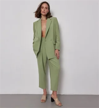 Zeytin Yeşili kadın Takım Elbise Seti 2022 Custom Made 2 Adet Seksi V Boyun Blazer + Pantolon Resmi Ofis Bayan Akşam Parti Balo Elbise
