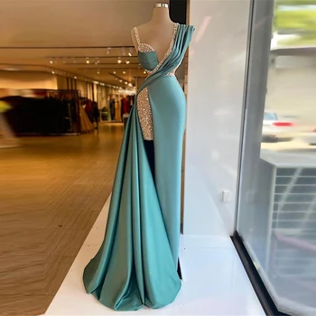 Lüks Moda Saten Uzun Bayanlar Zarif Akşam Elbise Boncuk Kısa Altında Modern Balo Yan Yarık Dubai Bayanlar Örgün Parti Elbise