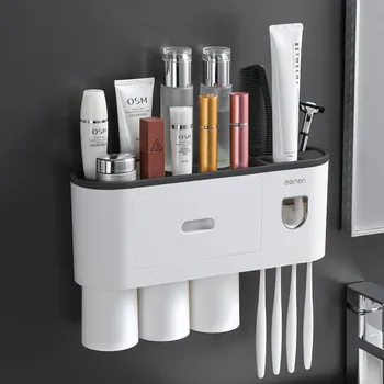 Depolama Rafı Banyo Aksesuarları gargara fincan seti Diş Fırçası Tutucu Duvar Otomatik Diş Macunu Sıkacağı banyo aksesuarları