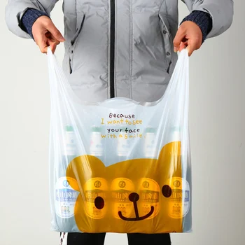 Kalınlaşmış Alışveriş Kolu Plastik Torba Kullanımlık Ambalaj Çanta Süpermarket Bandle Meyve Gıda Şeffaf Alışveriş Çantaları Yelek Kılıfı
