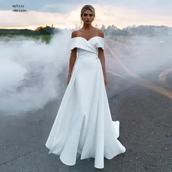 Kolsuz V Yaka Ayrılabilir Tren Kat uzunlukta Düğme Seksi Beyaz Artı Boyutu Mermaid düğün elbisesi 2021 Basit gelin elbiseleri