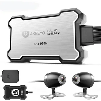 AKEEYO AKY-958N Çift 1080P Motosiklet Kamera Tam Vücut Su Geçirmez WiFi Motosiklet Dash kamera Gürültü Azaltma DVR Siyah Kaydedici Kutusu