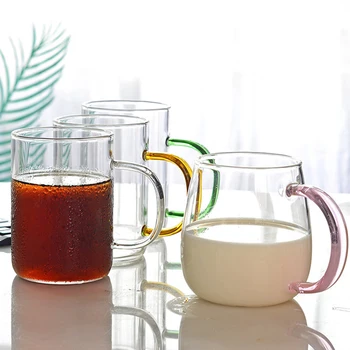 Renk kolu şeffaf yaratıcı cam kahve çaylı içecek tatlı kahvaltı süt kupası mutfak eşyası saplı cam