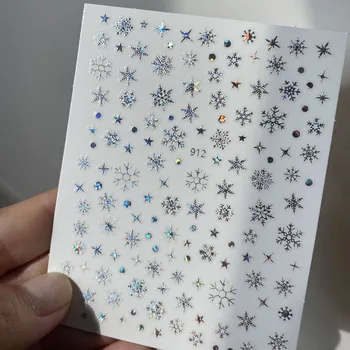 3D Nail Art Etiketler Çıkartması Holografik gümüş parıltılı Kar Taneleri Noel Akrilik Jel Tasarım İpuçları Dekorasyon Aracı