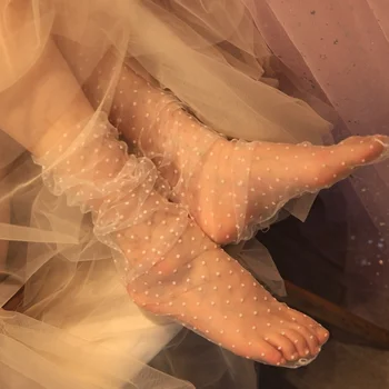 1 Çift Yeni İlkbahar / yaz 2022 Nokta Dantel Çorap Kadın şeffaf ağ Ayak Bileği Çorap Bayanlar Ultra İnce Prenses Tül Çorap