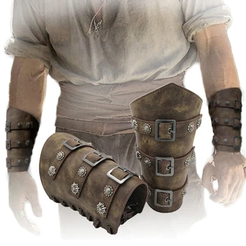Deri Kol Muhafızları Ortaçağ Kemer Deri Toka Bracers Bir Boyut Retro Deri Kol Bandı Viking Deri Bracers Cosplay