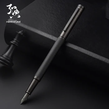 LT Hongdian Titanyum Siyah Orman Kalem Kaligrafi Öğrenci Iş Ofis Kadın Kutulu 1850 Hediye Mürekkep Kalem