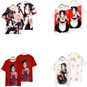 Japonya Anime Kaguya Sama Aşk Savaş T Shirt Kadın Erkek 3D Baskı Shinomiya Kaguya Fujiwara Chika Grafik Tees Cosplay Kostüm