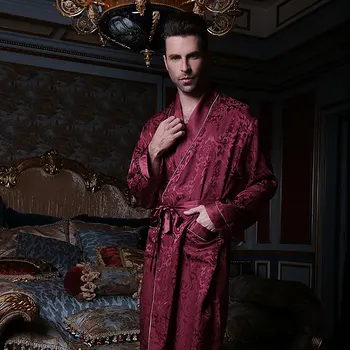 Seksi Hakiki İpek erkek Uyku Elbiseler 100 % İpekböceği İpek Pijama Erkek Moda Uzun Kollu Bornoz Yüksek Kaliteli Kimono 13167