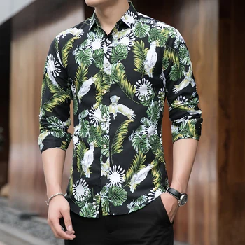 Artı Boyutu 6XL 7XL erkek gömleği Sonbahar Yeni Moda Çiçek Baskılı Uzun Kollu Gömlek Erkekler Casual İş Ofis Çiçek Gömlek Erkek