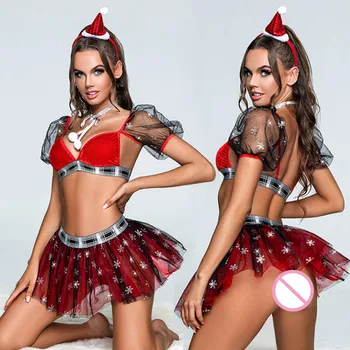 JSY Seksi Noel Üniforma Cosplay iç çamaşırı seti Kırmızı Dantel kadın Etek İç Çamaşırı Erotik İç Çamaşırı Kostümleri Seksi Rol Oynamak Kıyafetler