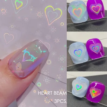 Japon Holo Nail Art Etiketler Holografik Kalp Tırnak Çıkartmaları Kendinden Yapışkanlı Kore Trend Transferi Çıkartması Folyo Dekorasyon Manikür
