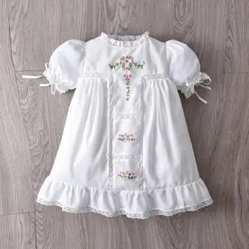 İspanyol Tarzı Kız Butik Beyaz pamuklu elbiseler Bebek El Yapımı Nakış Çiçek Uzun Frocks Bebek Vaftiz Elbise Elbise