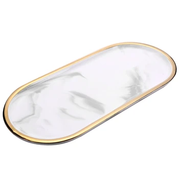 Iskandinav Tarzı Altın Kaplama oval tabak Yaratıcı seramik tabak Mermer Batı Çanak atıştırma tabağı Kek Depolama Tepsisi Takı Tepsisi Dekor