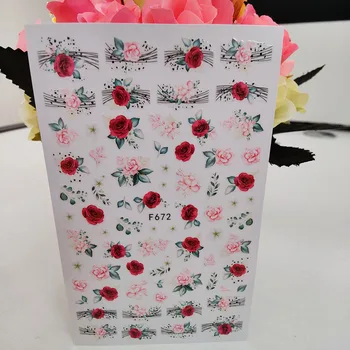 Güzel Pembe Kırmızı Gül Çiçek 3D Çıkartmalar Çivi İçin Yaz Nail Art Süslemeleri Yapışkanlı Çıkartmalar Folyo Manikür Aksesuarları