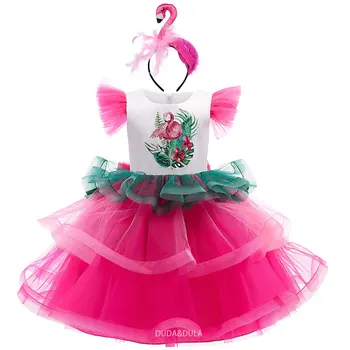 Kız Yaz Tutu Elbise çocuk Kız Prenses Kostüm Flamingo Başlığı Saç Çember Seti Çocuk Cadılar Bayramı Cosplay Parti Elbise