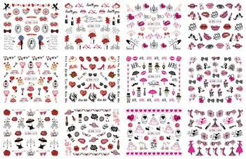 12 adet Tırnak Sticker Kaydırıcılar Aşk Kelime Kalp Mektup Tasarım Su Çıkartmaları Yaz Çıkartmaları Sevgililer Manikür Dövmeler