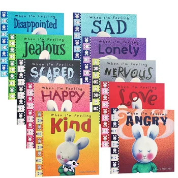 10 Kitap-İngilizce Hissettiğimde Kürklü Tavşan Resimli Hikaye Okuma Kitapları Çocuklar İçin Düzenleyen Duygu Yönetimi