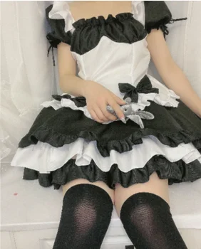 Kadın Erkek Hizmetçi Hizmetçi Kıyafeti Anime Cosplay uzun elbise Siyah ve Beyaz Önlük Elbise Lolita Elbiseler 5XL