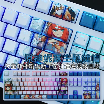 Yeni 108 Tuşları Genshin Darbe Keycaps Nilou Karakter Anime Klavye Tuş Beş Taraflı Pbt Süblimasyon Anahtar Kapağı Kiraz Mx Klavye için Hediye