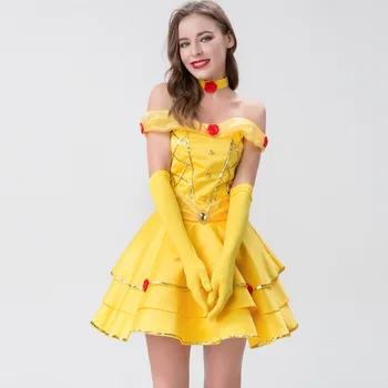 Cosplay Yetişkin Belle Prenses Kostüm Peri Masalı Prenses Sahne Giyim