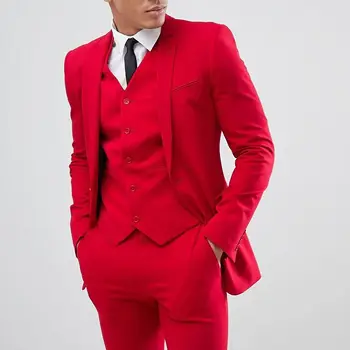 Saf Kırmızı Moda Erkek Takım Elbise 2022 Popüler En Çok Satan Blazer Setleri Üç Adet Düğün Parti İçin resmi giysi Kostüm Homme Özel