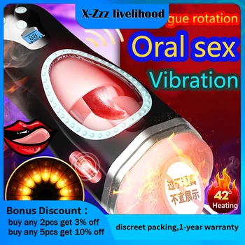 Gerçek dil otomatik rotasyon yalama Penis erkek Masturbator silikon vajina ısıtma cep Pussy mastürbasyon seks oyuncakları erkekler için