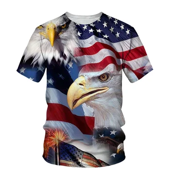 Erkek yazlık t-shirt Moda 3D Baskılı Gömlek Kısa Kollu Casual Vintage Amerika Bayrağı Ve Kartal Yakışıklı Büyük Boy Tasarım Tops
