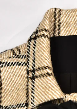 Kadın Ekose Yün Ceket papyon Tek Göğüslü Uzun Kollu Cepler Ofis Bayanlar Gevşek Ceket ve Giyim Sonbahar 2021