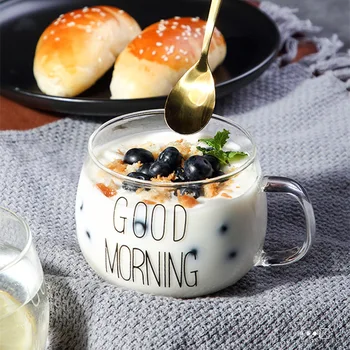 Günaydın Kupa şeffaf cam bardak ısıya dayanıklı kahve süt suyu çay kahvaltı kupa kolu Drinkware su bardağı çay bardağı